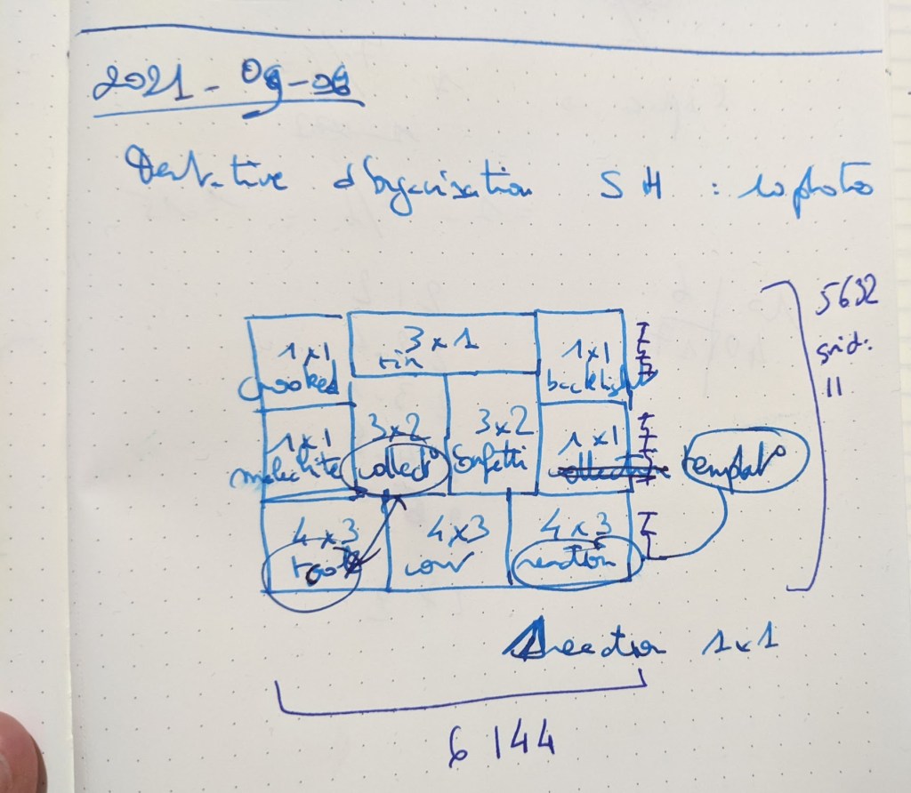 Handwritten notes assembling 10 words into a single rectangle, with image ratios. The notes are visibly modified after the first version.
