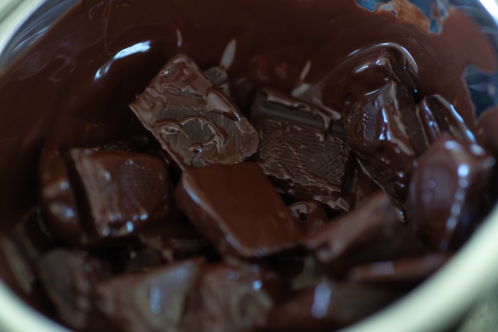 Chocolate melting in a pan.