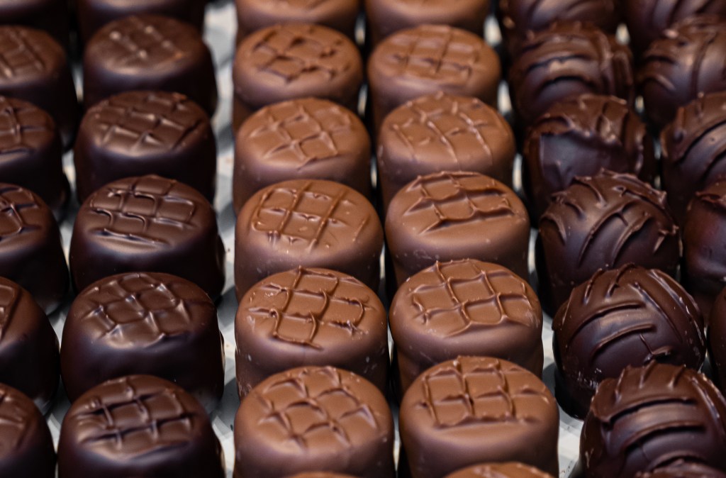 Rows of chocolate truffles